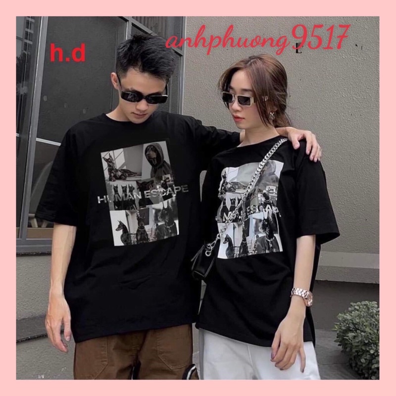 Áo đôi, áo thun cặp nam nữ tay lỡ Unisex HuMan form rộng vải cotton Hot Trend 2022