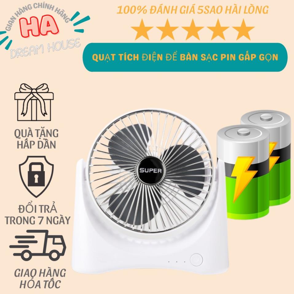 Quạt mini để bàn sạc tích điện Super Fan, 3 chế độ gió, để bàn làm việc, ô tô, bảo hành 12 tháng