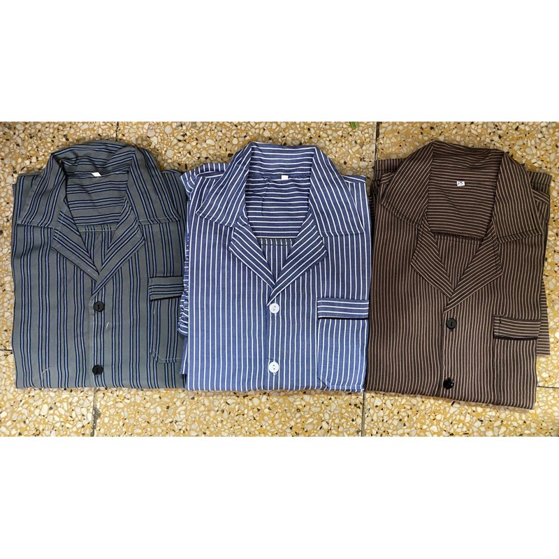 Bộ kẻ pizama cho đàn ông trung niên và ông già cộc tay