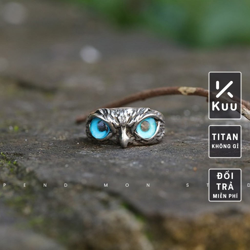 Nhẫn nam titan không gỉ Eagle Ring Mắt Cú Mèo Kuu Clothes Freesize Màu bạc thời trang - Eagle Ring nam nữ đẹp