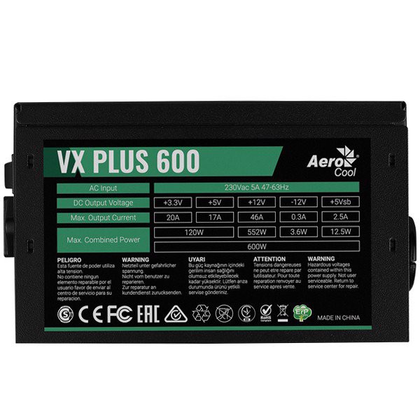 NGUỒN AEROCOOL VX PLUS 600W MỚI Bảo Hành 36 THÁNG