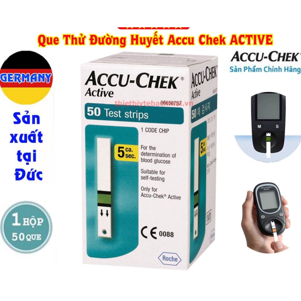 Hộp 50 Que Thử Đường Huyết Accu Check Active - Đức + Tặng 50 Kim chích máu