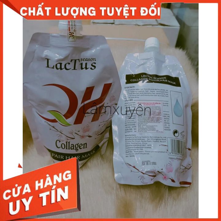 Kem hấp tóc COLLAGEN QH LACTUS dưỡng sinh phục hồi dưỡng sâu 500ml  cung cấp dưỡng chất giúp tóc chắc khoẻ