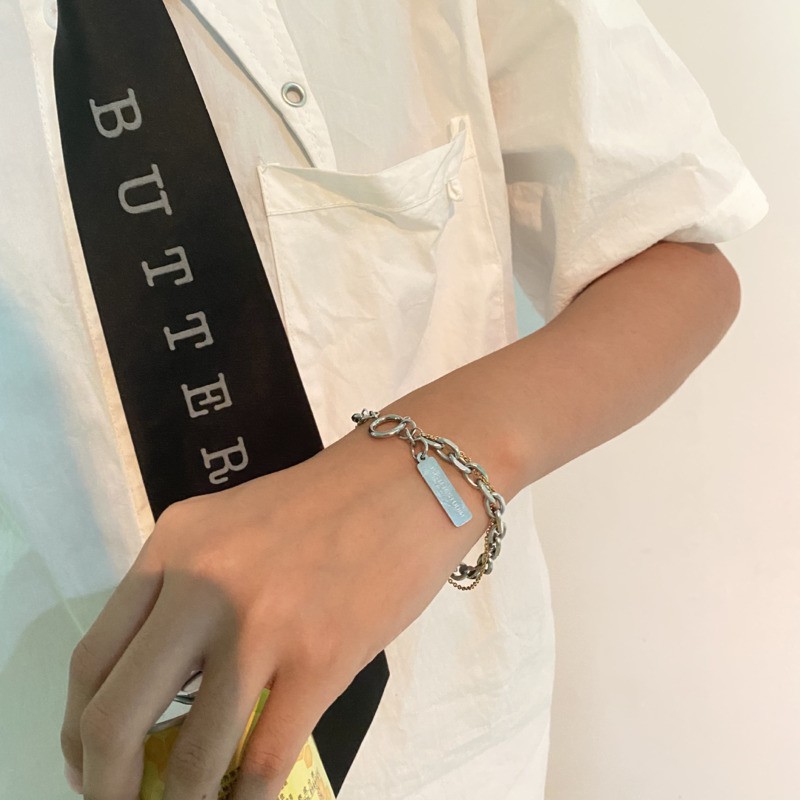 Vòng Tay Mặt Chữ Bằng Thép Titan Thời Trang Hàn Quốc Đơn Giản 23541