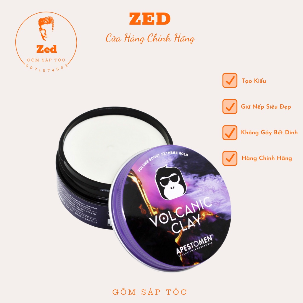 Sáp Vuốt Tóc Apestomen Volcanic Clay 80g. Tạo Kiểu,Giữ Nếp Cho Tóc Siêu Đẹp.Hàng Chính Hãng