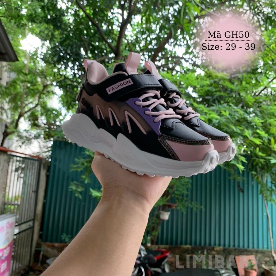 Giày thể thao cho bé gái đen hồng 4 - 12 tuổi siêu nhẹ êm chân phong cách thời trang và cá tính GH50