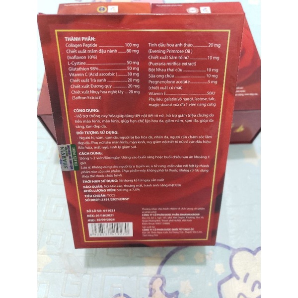 Sắc hồng Sharvin eva, viên uống bổ sung collagen, tăng nội tiết tố nữ, giúp sáng da đẹp da