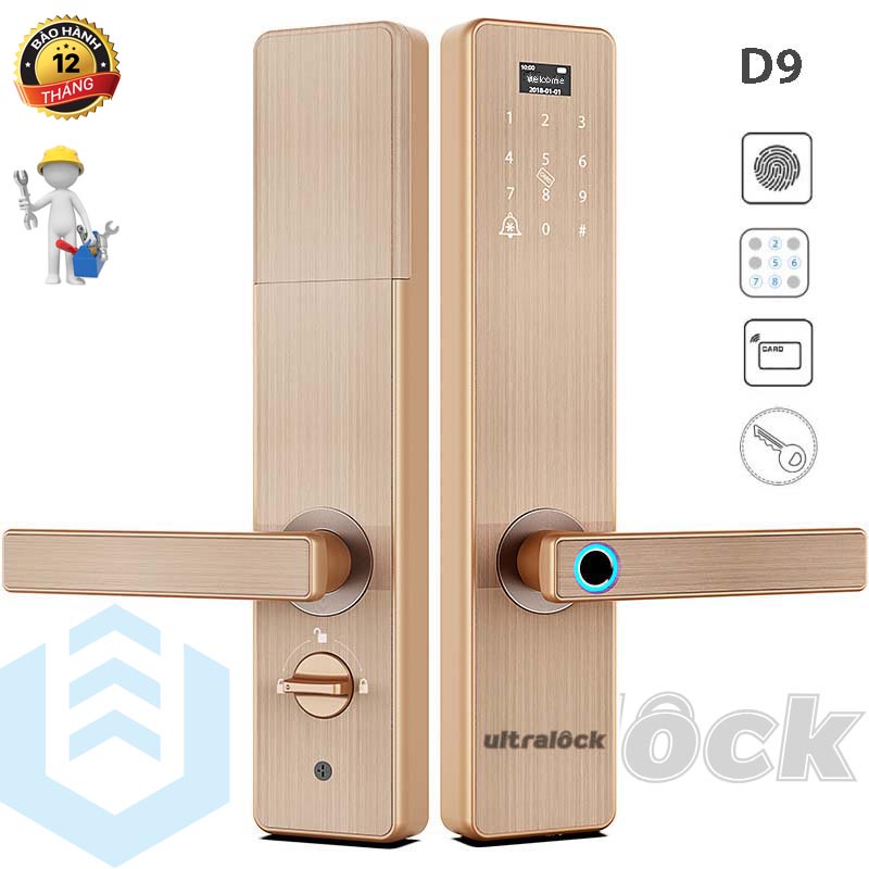 UltraLock UL-D9 Khóa cửa Vân tay thông minh, khóa điện tử 4 trong 1, Thân khóa chất liệu thép không gỉ 304 chống cắt