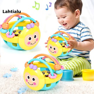 Lahtialu Cute Cartoon Bee Hand Game Knocking Rattle Dumbbell Baby Early Educational Toy