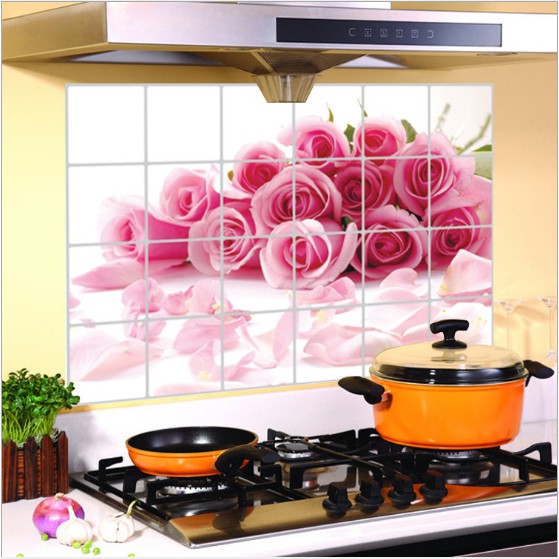 Decal dán bếp tráng nhôm cách nhiệt size lớn - đóa hoa hồng