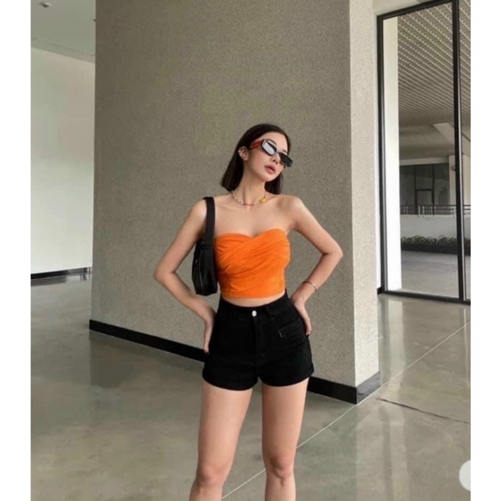 Áo ống croptop nhúm sườn chéo ngực cực xinh , chất thun gân dày dặn ly