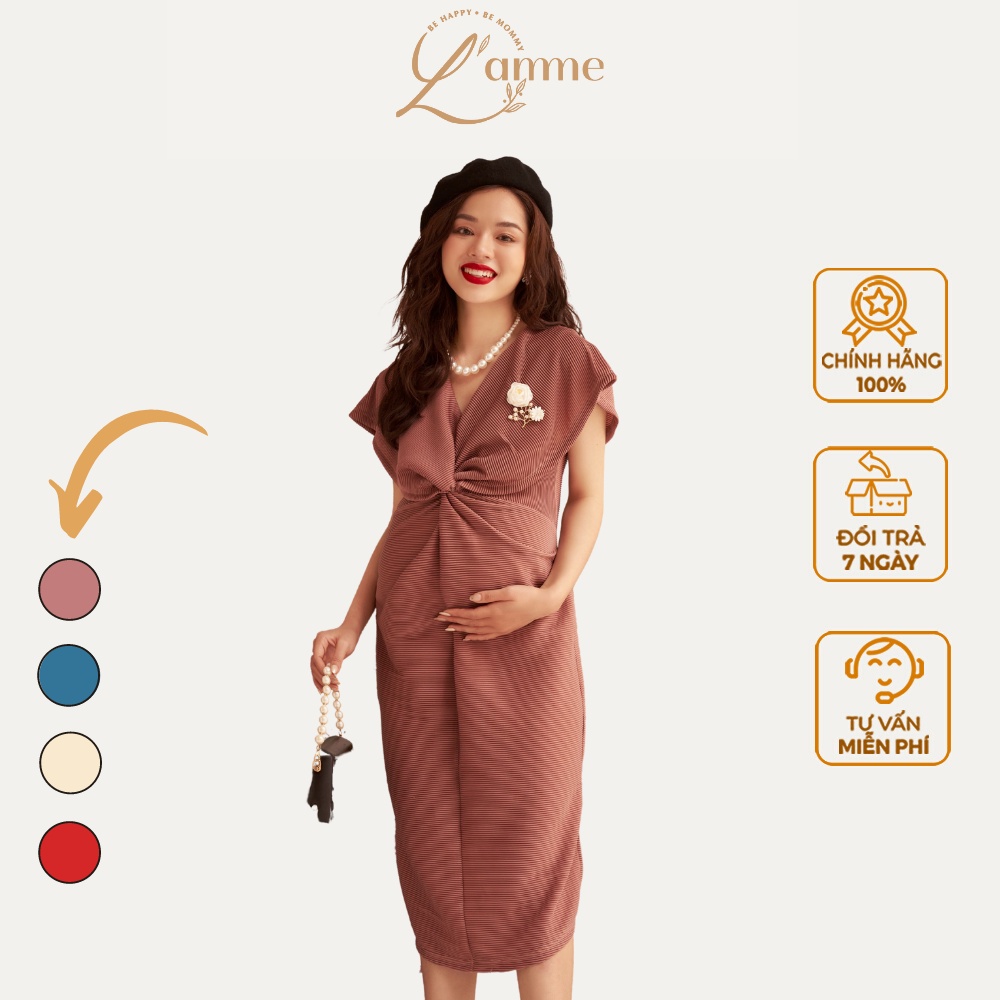 Đầm bầu đi tiệc Carol Dress chất liệu dập ly cao cấp dấu dáng được thiết kế bởi LAMME