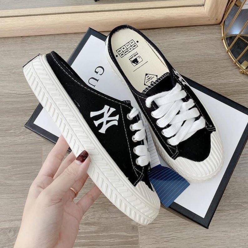 Giày thể thao 𝐌𝐋𝐁 Chunky liner NY chữ đen, Giày sneakers chunky xanh lá cao cấp độn đế 5cm hot 2022