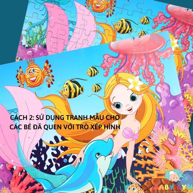 Đồ chơi xếp hình cho bé, Tranh ghép hình bằng gỗ 100 mảnh, 200 mảnh ghép có tranh hướng dẫn và hộp đựng cao cấp BABYGYM