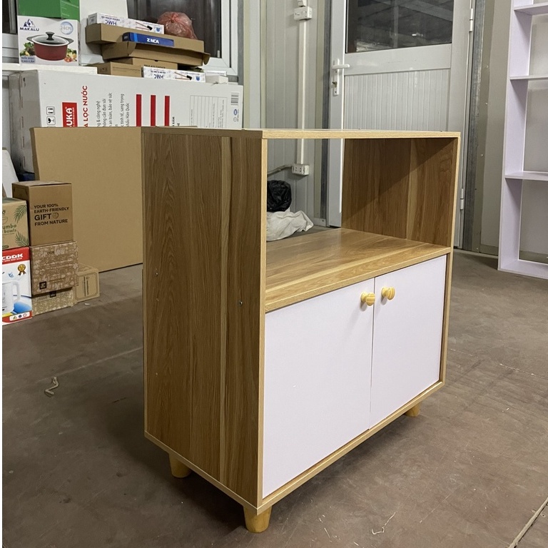 Tủ kệ nhà bếp để lò vi sóng đa năng có kệ hiện đại , kệ bếp có ngăn tủ chân gỗ HM01