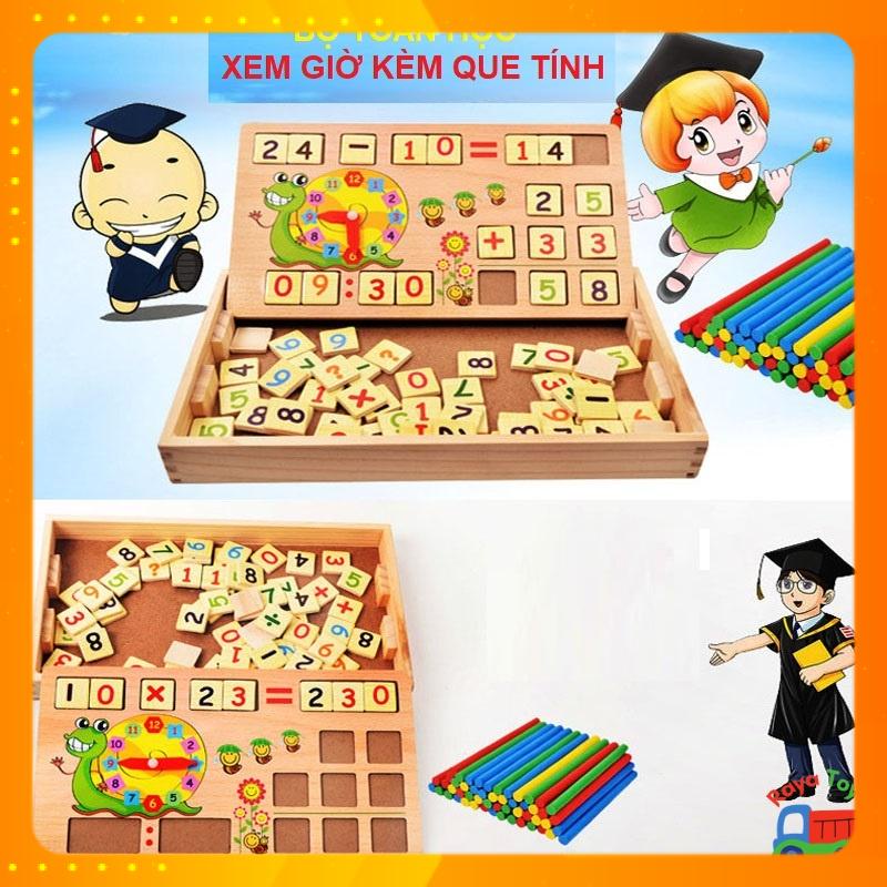 Đồ chơi gỗ thông minh bộ que tính 100 số cho bé nhận biết số đếm làm phép toán và đồng hồ xem giờ | giáo cụ Montessori