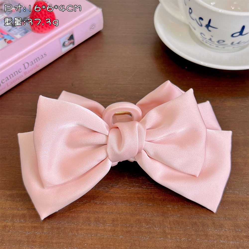 Kẹp Tóc Đuôi Cá Mập Bằng Satin Đính Nơ Sau Lưng Thiết Kế Đơn Giản Ngọt Ngào