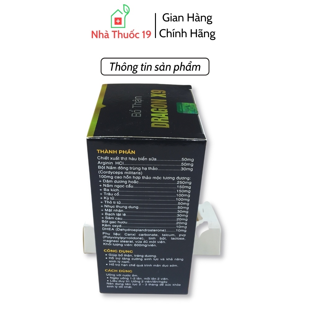 Tăng Cường Sinh Lý Nam Dragon X9 - Bổ Thận Tráng Dương, Tăng Khả Năng Sinh Lý Nam, Hạn Chế Mãn Dục Nam Sớm (Hộp 30 Viên)