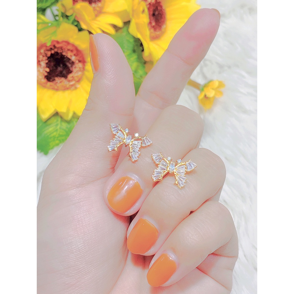 Bông tai nữ hình nơ - phụ kiện nail đính đá UHA , chuôi cài chắc chắn, kiểu dáng hiện đại, thu hút, sang trọng B64