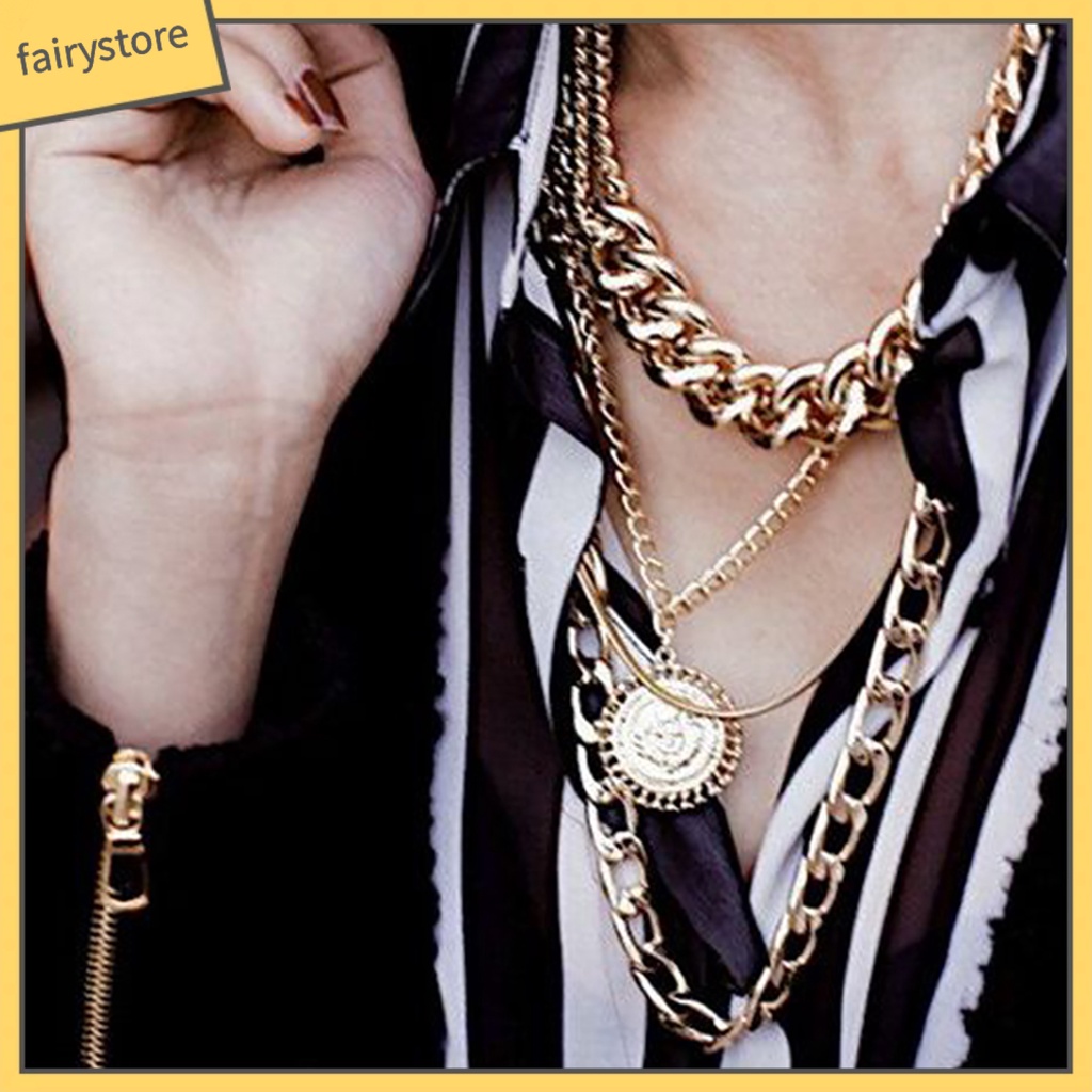 Dây Chuyền Đeo Cổ Nhiều Lớp Thiết Kế Độc Đáo Cá Tính Cho Nữ