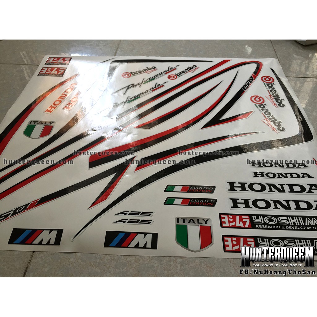 Tem rời dán xe SH 2020 trắng. Sợi chỉ đỏ đen. Tùy chỉnh theo yêu cầu