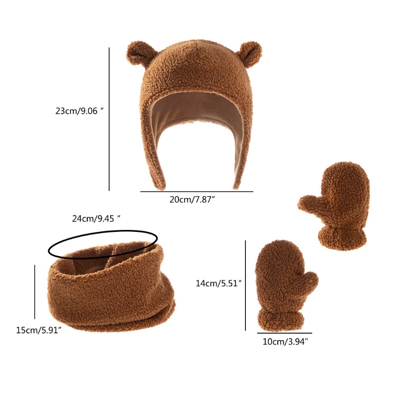 Set 3 Món Gồm Mũ + Găng Tay + Yếm Giữ Ấm Mùa Đông Cho Bé 1-4 Tuổi