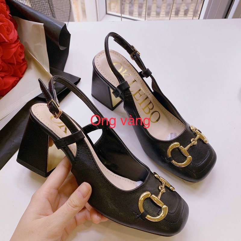 Giày cao gót mũi vuông Sandal hở gót 7p cao cấp hàng vnxk có video (phom to)