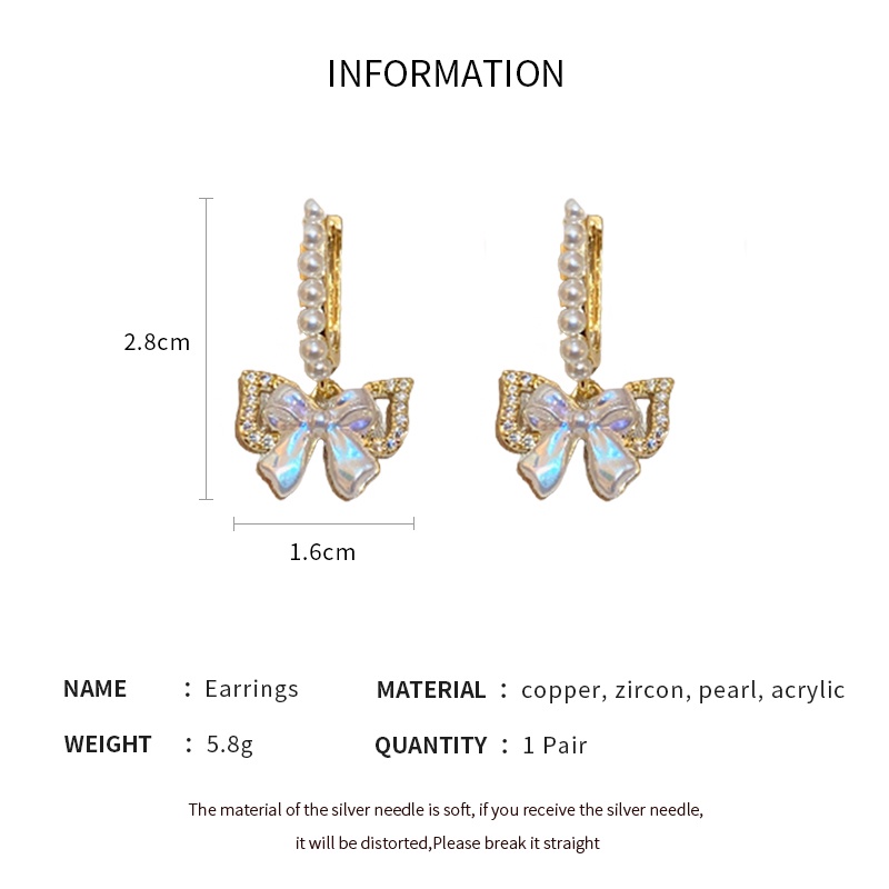 DREJEW Khuyên tai đính đá ngọc trai giả phong cách Pháp sang trọng