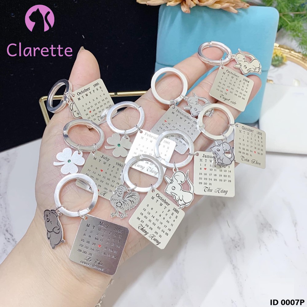 Móc chìa khóa bạc khắc tên theo yêu cầu làm quà tặng Clarette 0007P