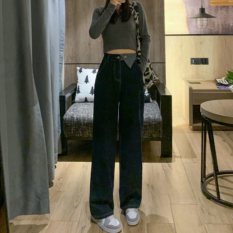 Quần Jeans Nữ Dài Lưng Cao Ống Rộng Thời Trang Hàn