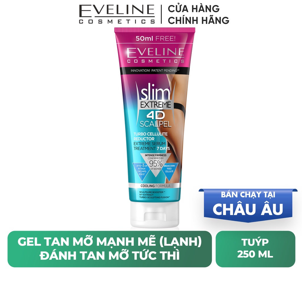 Gel Tan Mỡ Cấp Tốc Slim Extreme 4D EVELINE Lạnh, Giúp Giảm Mỡ Dưới Da Hiệu Quả Tuýp 250ml