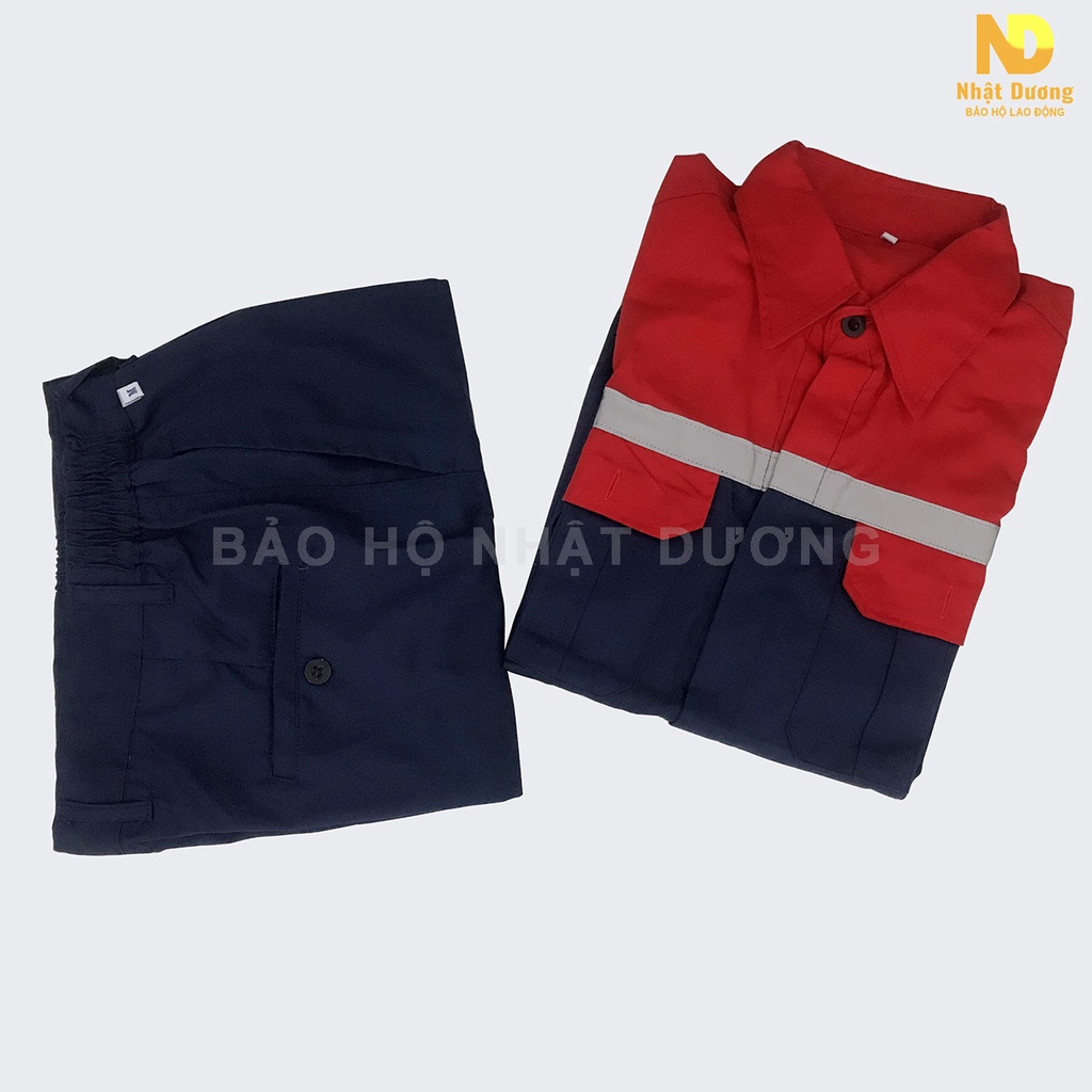 Quần áo bảo hộ lao động phản quang túi hộp kaki màu xanh đen ND14, Đồ lao động nam nữ cho công nhân Nhật Dương