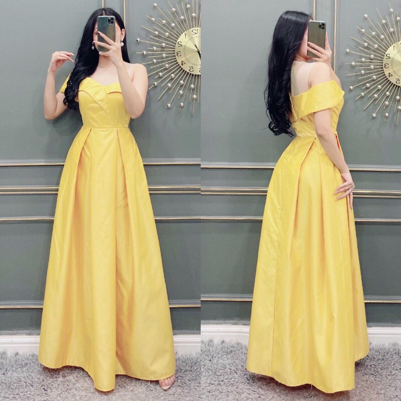 đầm xoè maxi trễ vai