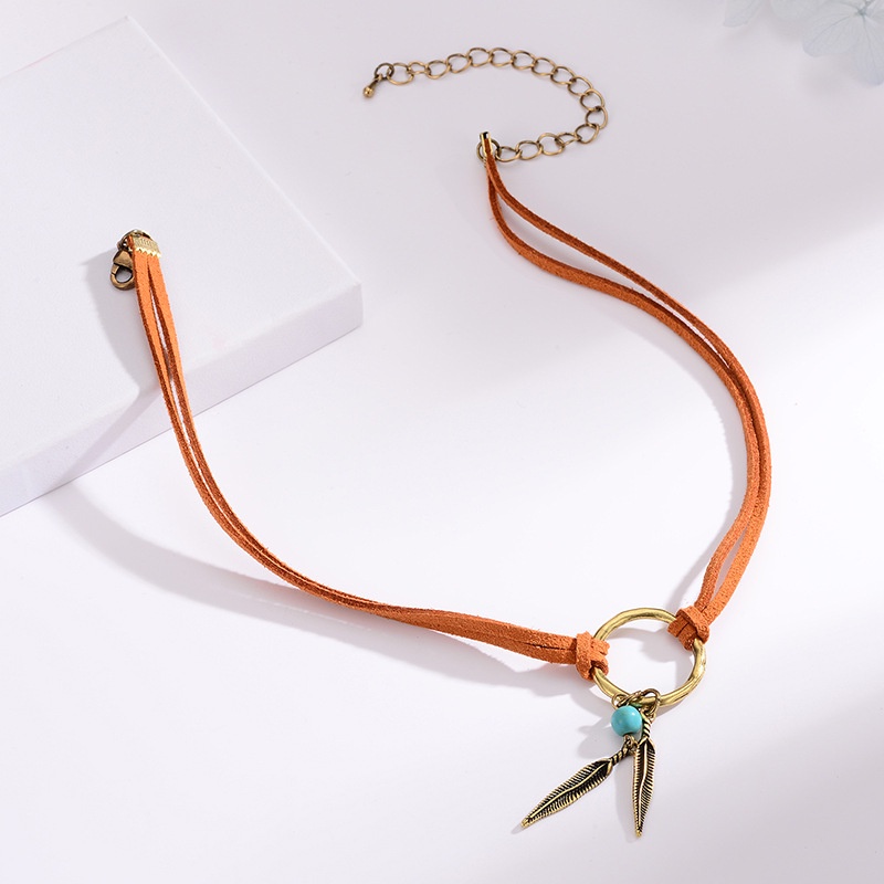 Vòng Cổ Choker Da Phối Mặt Hình Tròn / Chiếc Lá Bằng Hợp Kim Phong Cách Cổ Điển Cho Nữ