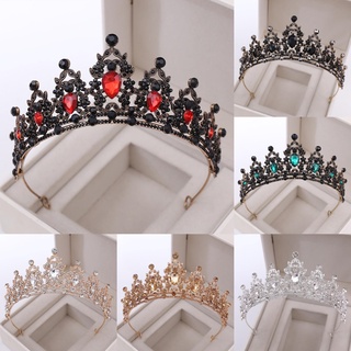 Vương miện cô dâu hình vương miện màu đen đính đá phong cách baroque cổ điển