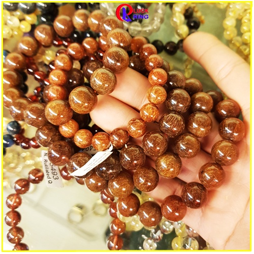 Vòng tay đá phong thủy TA tóc Nâu Vip đeo tay nam nữ mệnh Thổ Kim kèm Hộp và Dây dự phòng - Luck Ring