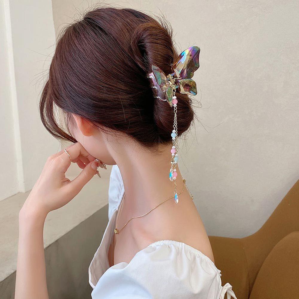 Kẹp Tóc Càng Cua Cá Mập Đính Hạt Và Tua Rua Kiểu Vintage Cho Nữ
