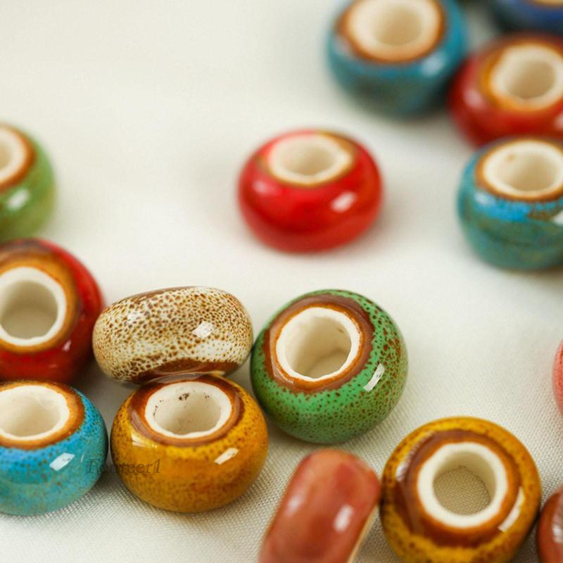 1 [Fenteer1] Set 50 Hạt Gốm Nhiều Màu Sắc Lỗ Lớn Làm Trang Sức Nhẫn Thủ Công