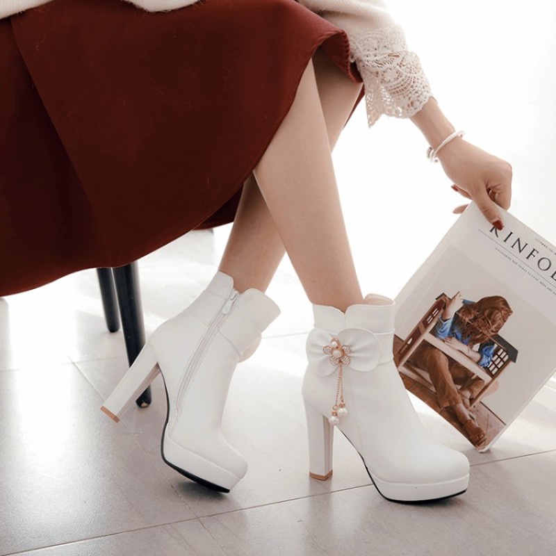 Giày Bốt Cao Gót Mũi Vuông Phối Khóa Kéo Bên Hông size 34-43 Phong Cách Ngọt Ngào Cho Nữ