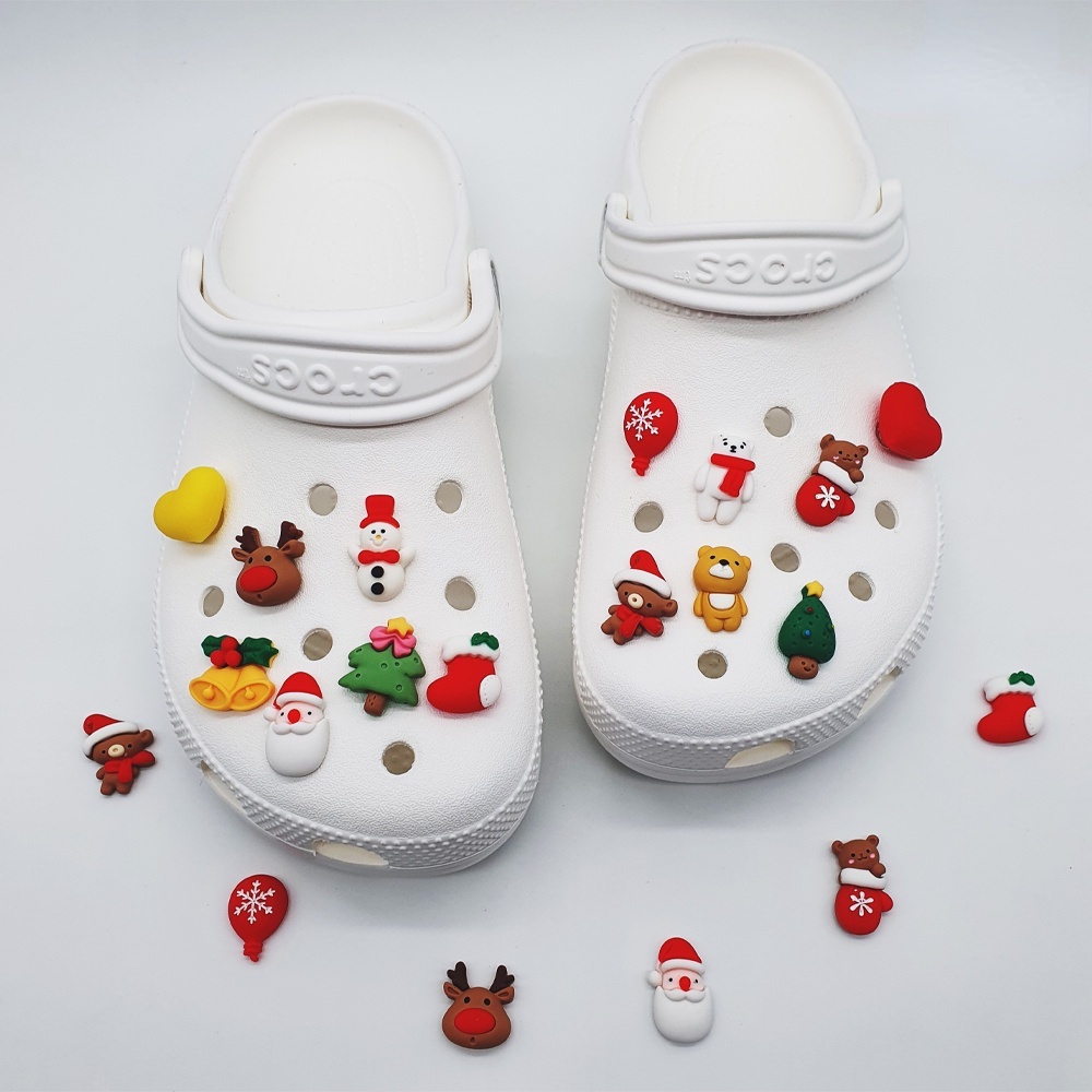 Phụ Kiện Trang Trí Giày Crocs Hình Ông Già Noel / Rudolph / Vớ Đỏ / Gấu / Gấu Con / Quả Cầu Tuyết Dễ Thương DIY