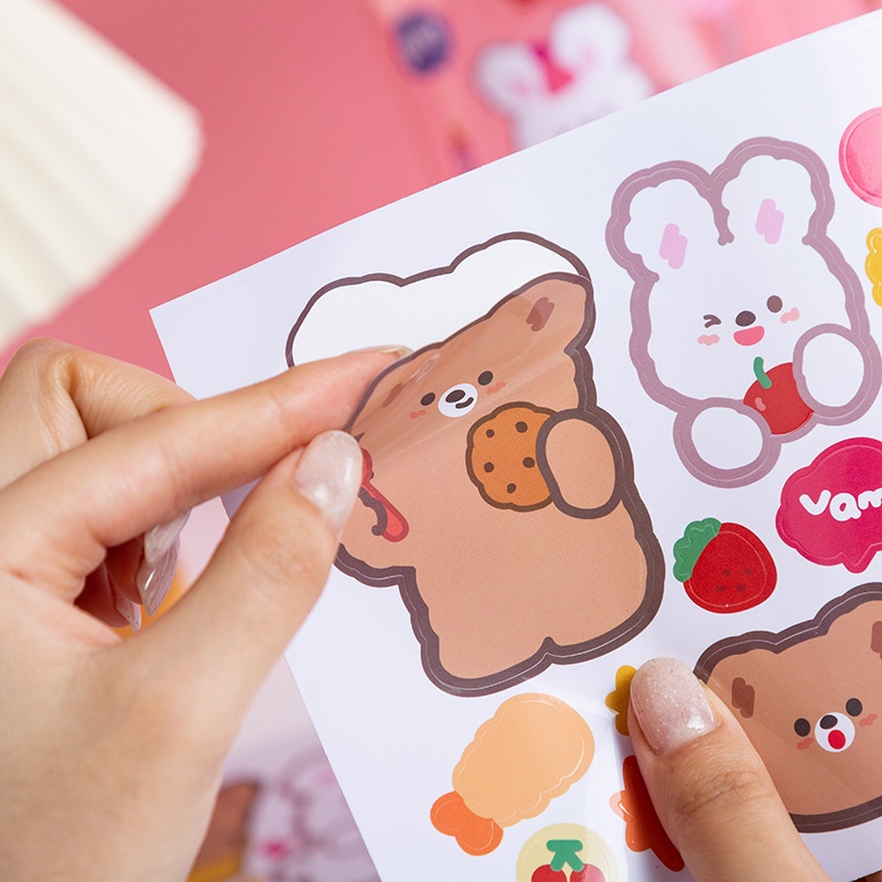 Nhãn dán trang trí sổ tay bằng pvc chống thấm nước họa tiết gấu thỏ dễ thương