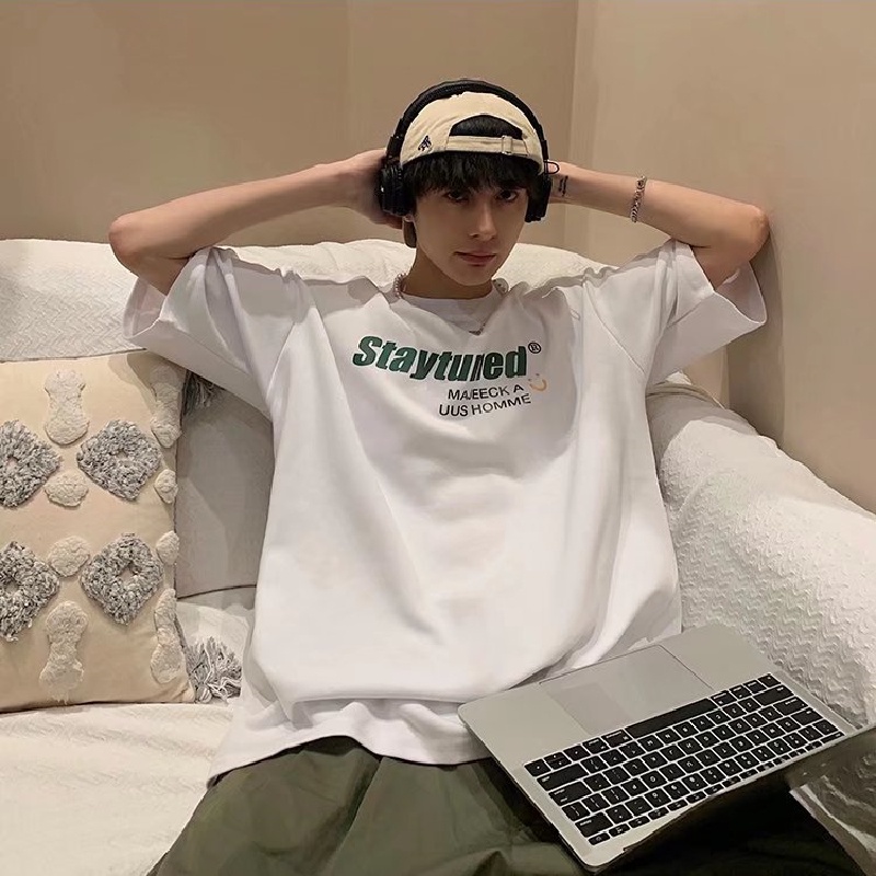 Áo Thun Tay Ngắn Dáng Suông In Chữ Phong Cách Hiphop Thời Trang Phong Cách Hàn Quốc Cho Nam size M-5XL