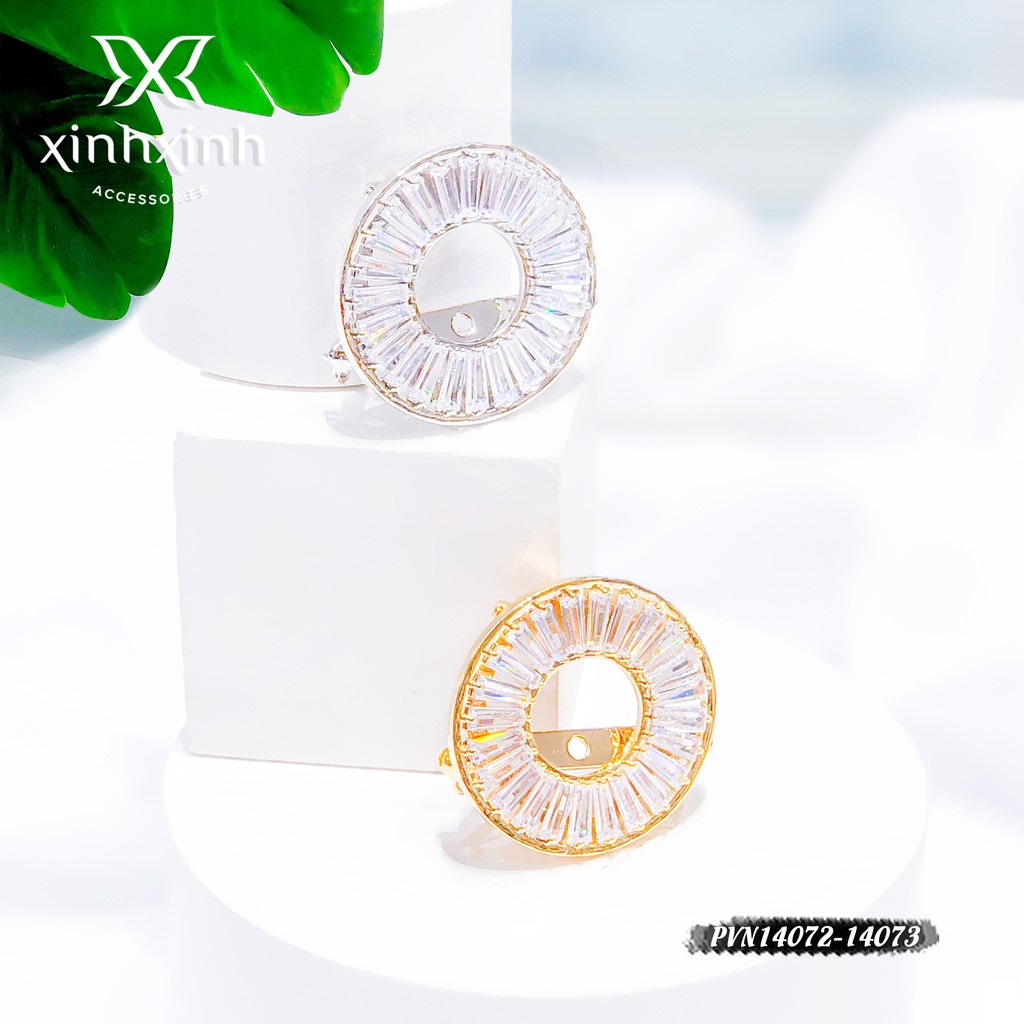 Tag cài áo đá nhân tạo tròn viền cao cấp - Xinh Xinh Accessories