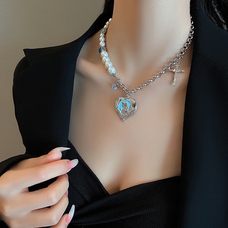 Dây chuyền mặt hình trái tim đính ngọc trai sang trọng cho nữ 191065