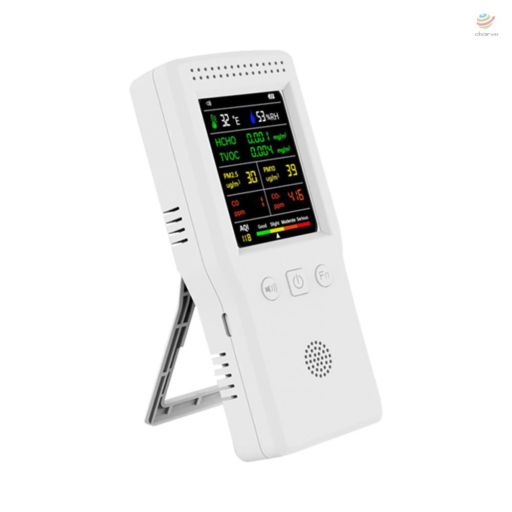 Máy Đo Chất Lượng Không Khí Cầm Tay 9 Trong 1 PM2.5 PM10 HCHO TVOC CO2 Qi Có Màn Hình LCD Nền