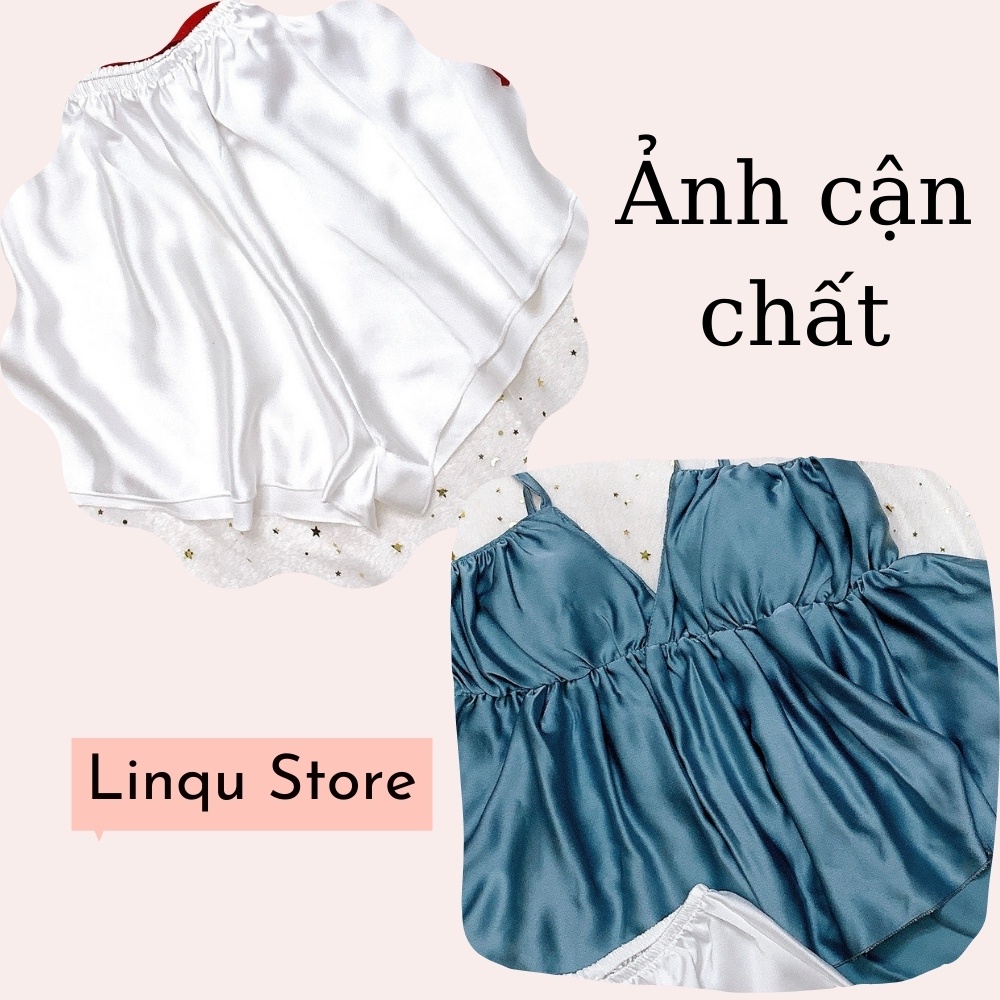 Đồ Ngủ Nữ - Đồ Ngủ Sexy Nữ Chất Satin Đồ Ngủ 2 Dây Xẻ Sâu Có Mút Ngực Freesize - Linqu Sleepwear