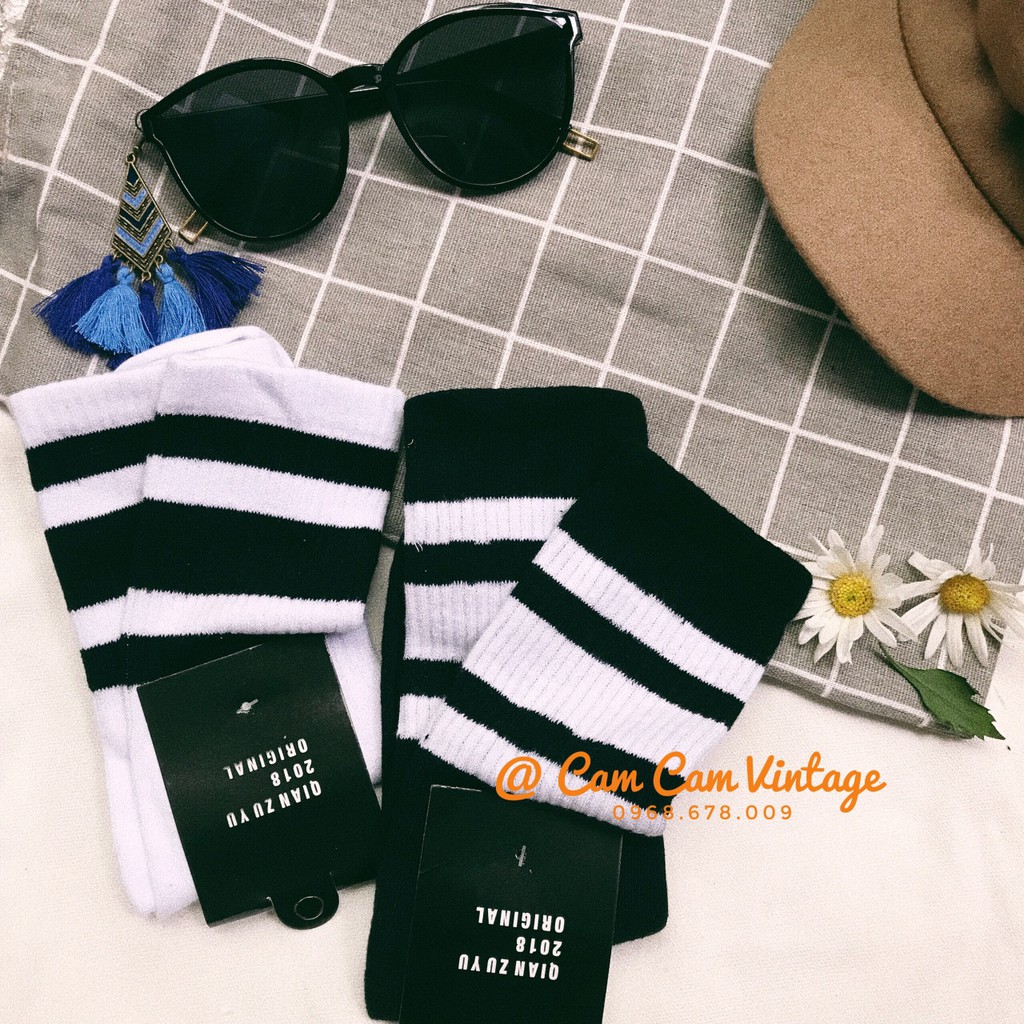 TẤT CAO CỔ NAM VỚ CAO CỔ NỮ TẤT VỚ THỂ THAO ULZZANG TẤT UNISEX TRẮNG ĐEN CỔ SỌC KHOANG