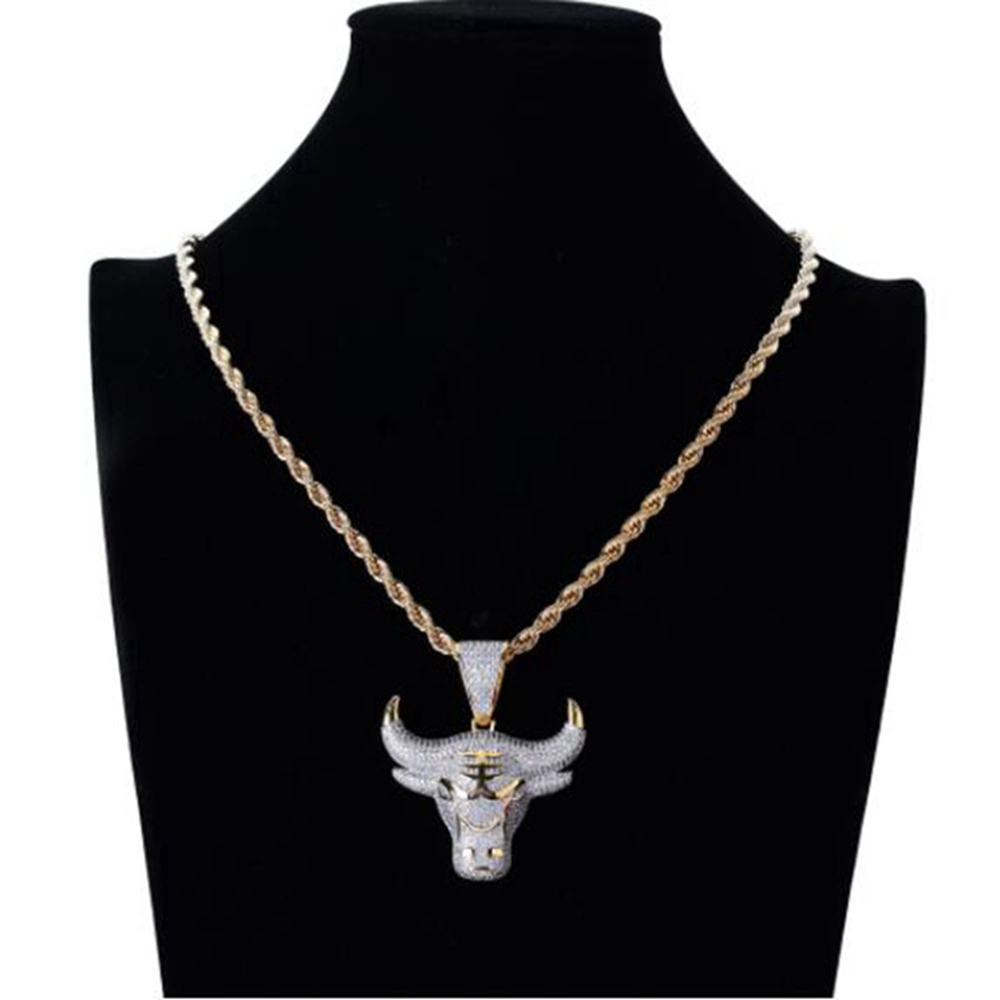 Dây chuyền thiết kế hình đầu bò đính đá zircon phong cách hip hop