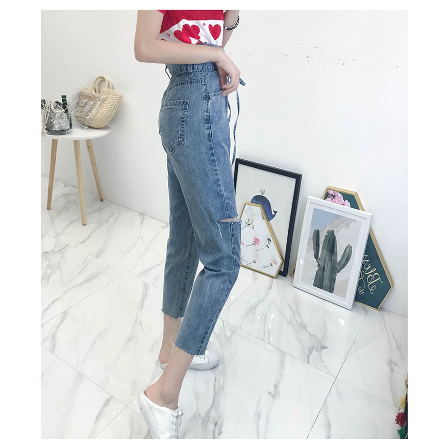QUẦN JEANS CẠP CAO ĐAN DÂY ULZZANG