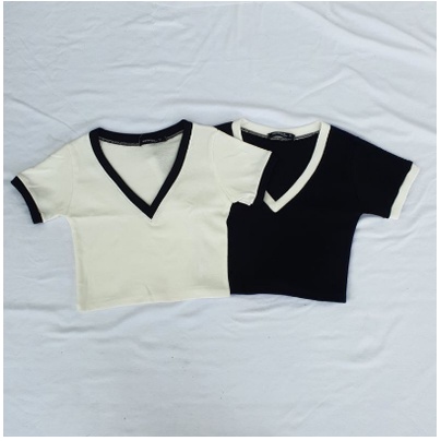 [MÃ TH6739 GIẢM 20% TỐI ĐA 30K ĐƠN TỐI THIỂU 500K]Áo Croptop trễ vai Cổ V Phối Màu